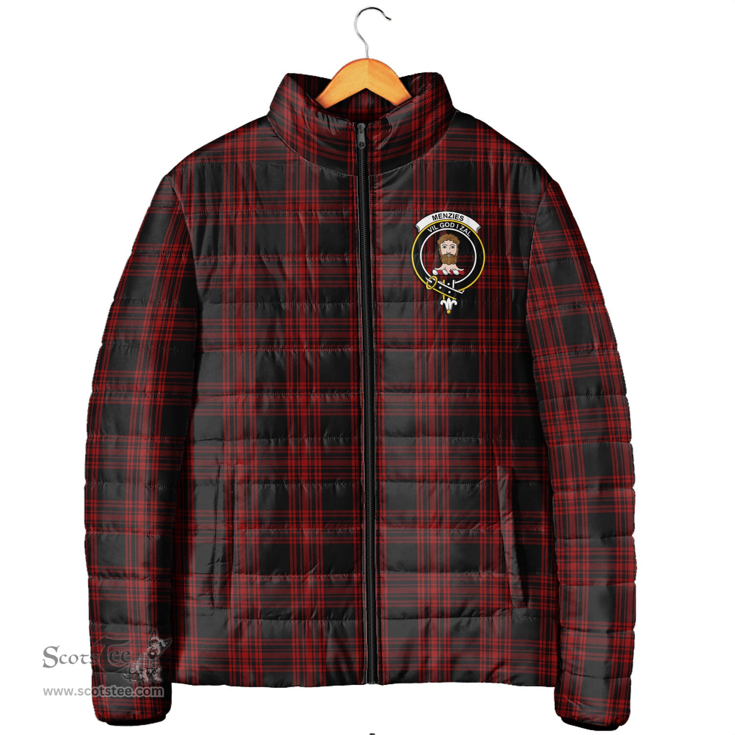 Scottish Menzies Hunting Clan Crest Tartan Padded Jacket with Family Crest - Tartan Plaid Jacket ScotsTee Shop - Tartan Plaid - scotstee.com