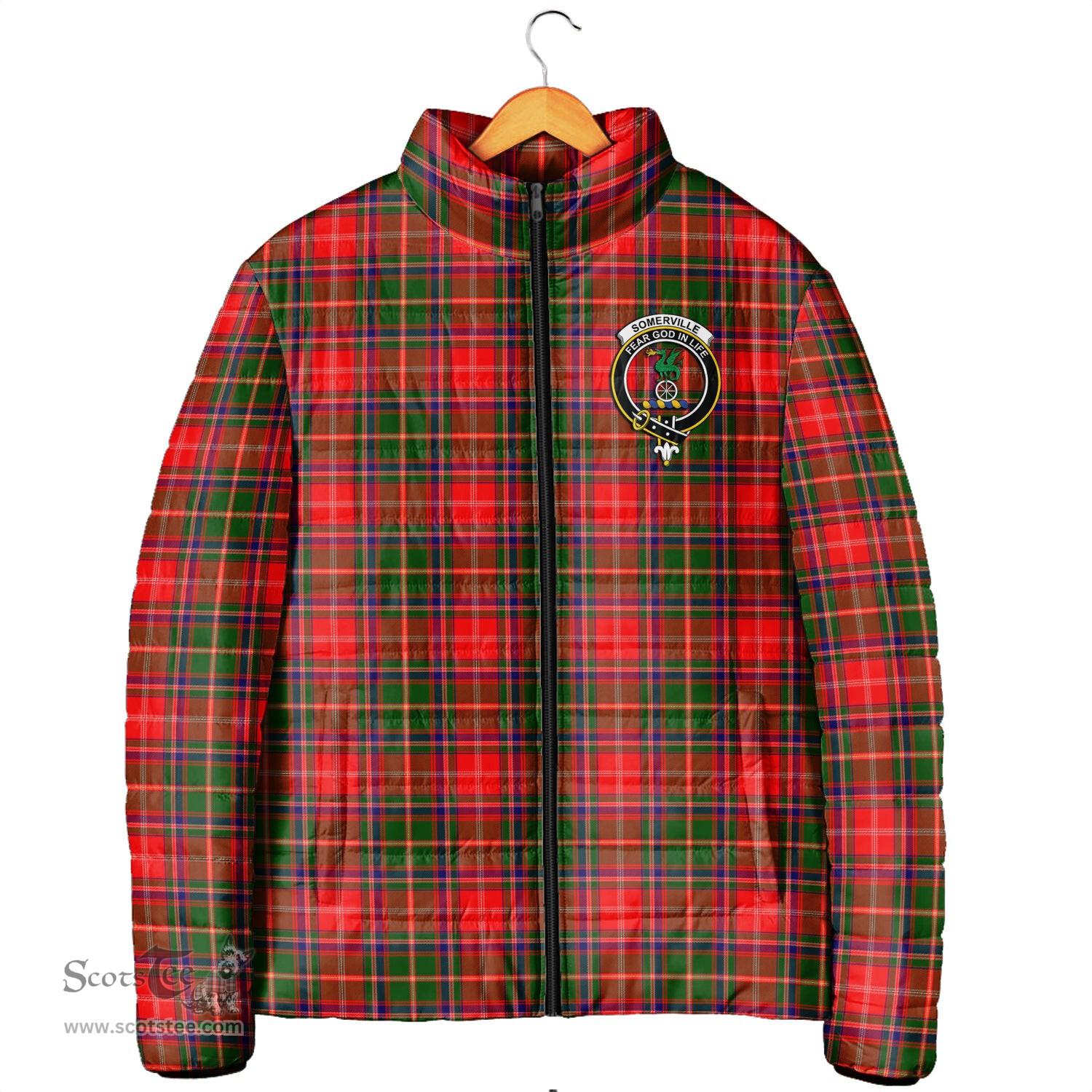 Scottish Somerville Modern Clan Crest Tartan Padded Jacket with Family Crest - Tartan Plaid Jacket ScotsTee Shop - Tartan Plaid - scotstee.com