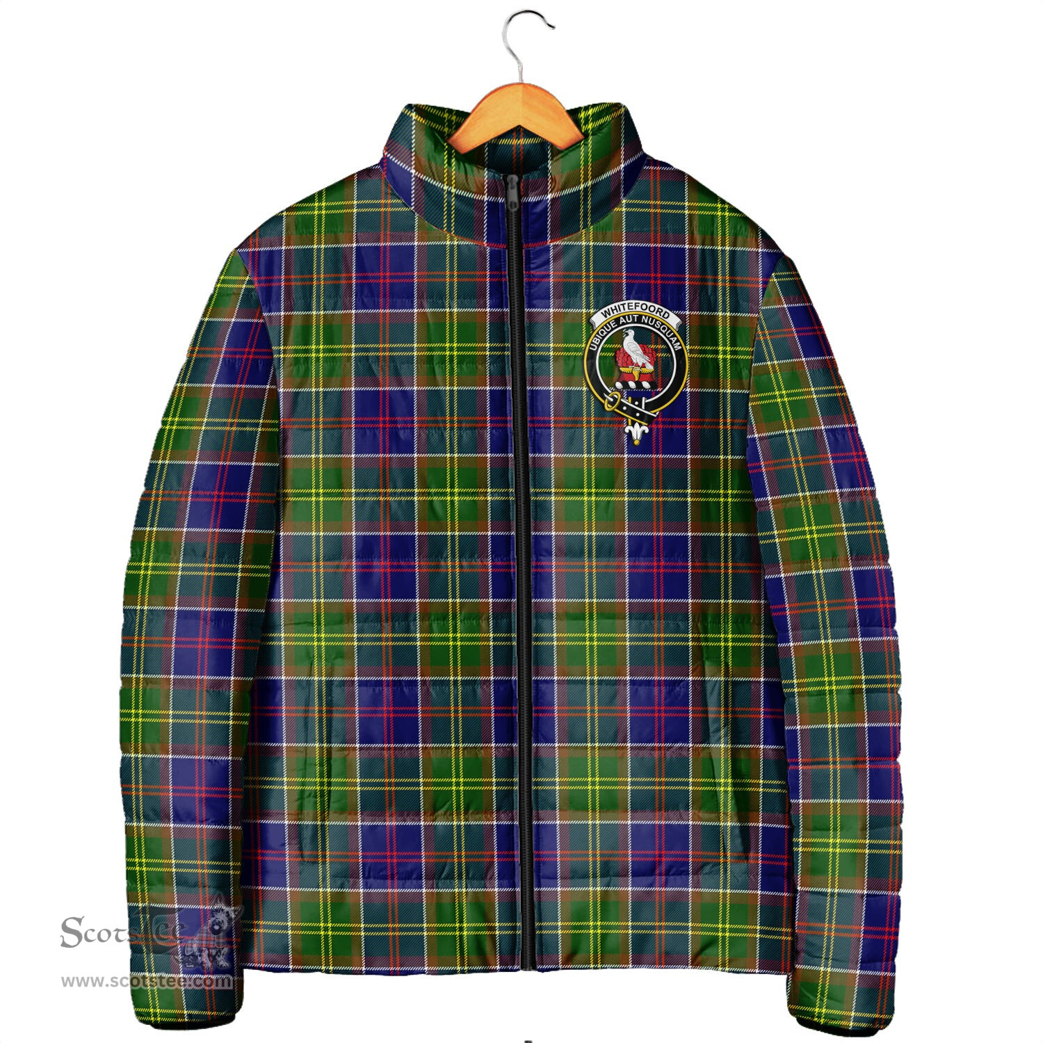 Scottish Whitefoord Modern Clan Crest Tartan Padded Jacket with Family Crest - Tartan Plaid Jacket ScotsTee Shop - Tartan Plaid - scotstee.com