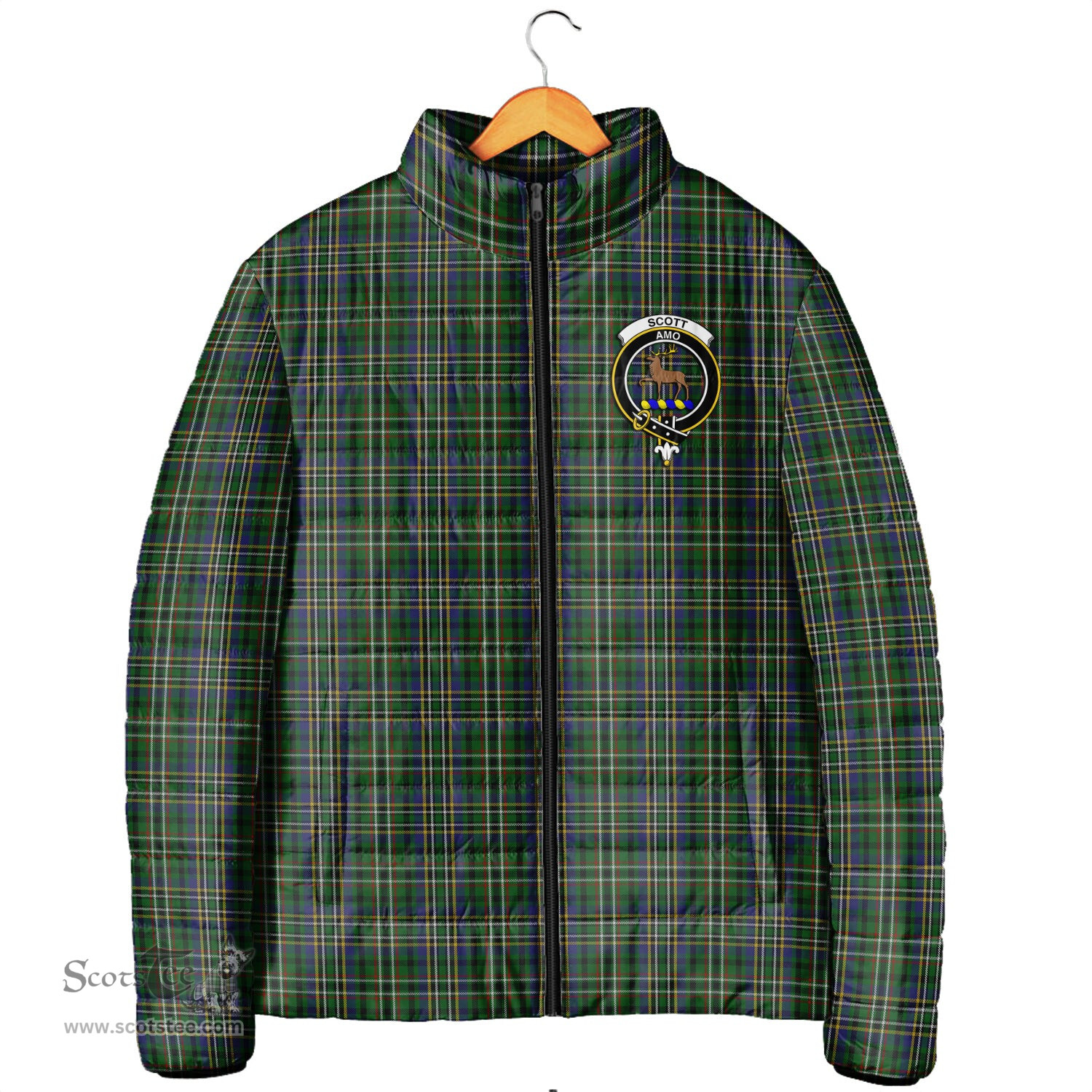 Scottish Scott Green Clan Crest Tartan Padded Jacket with Family Crest - Tartan Plaid Jacket ScotsTee Shop - Tartan Plaid - scotstee.com