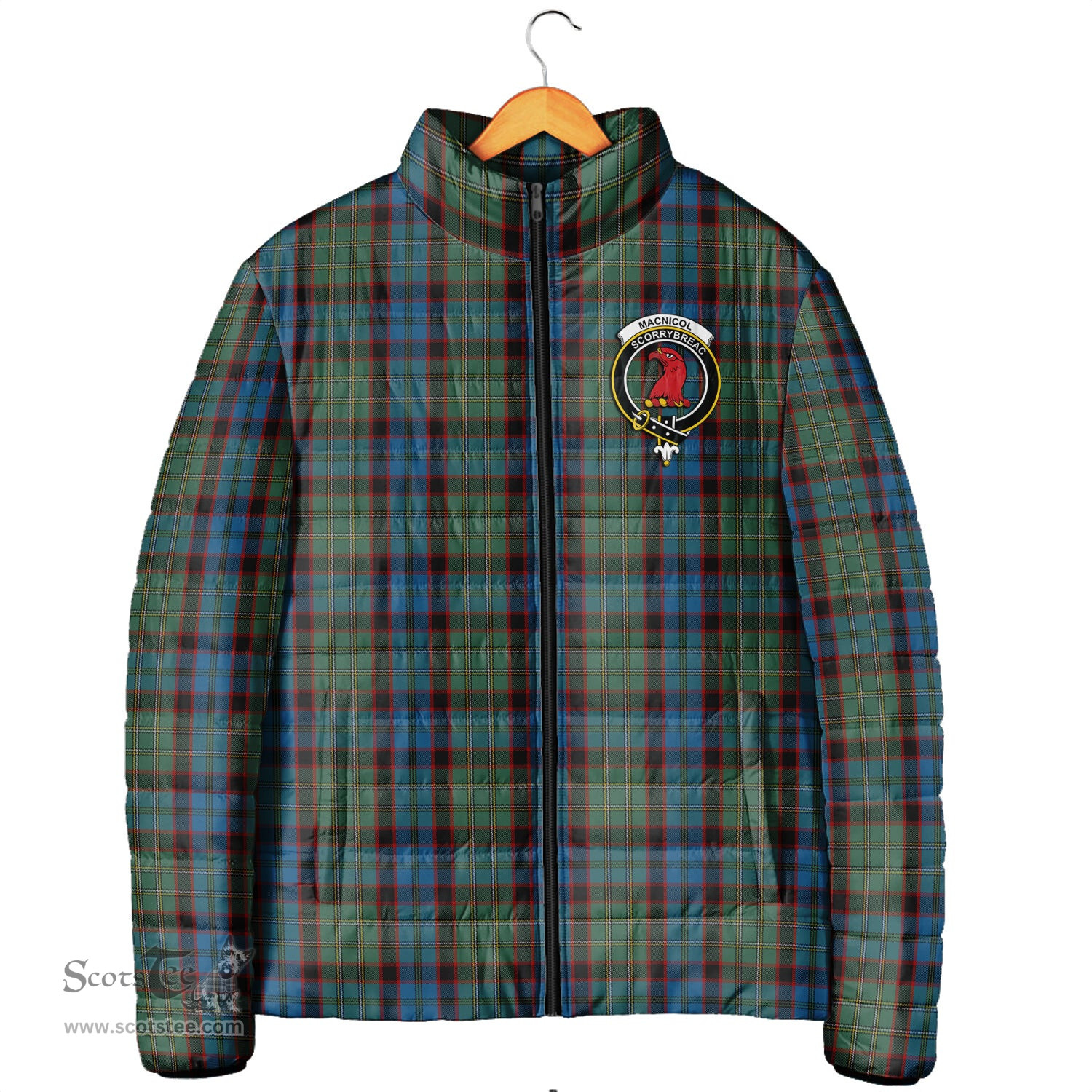 Scottish MacNicol Hunting Clan Crest Tartan Padded Jacket with Family Crest - Tartan Plaid Jacket ScotsTee Shop - Tartan Plaid - scotstee.com