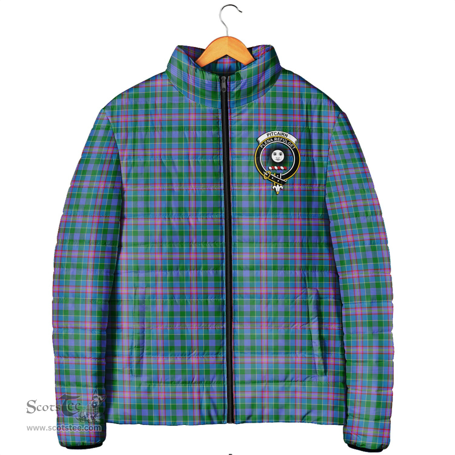 Scottish Pitcairn Hunting Clan Crest Tartan Padded Jacket with Family Crest - Tartan Plaid Jacket ScotsTee Shop - Tartan Plaid - scotstee.com