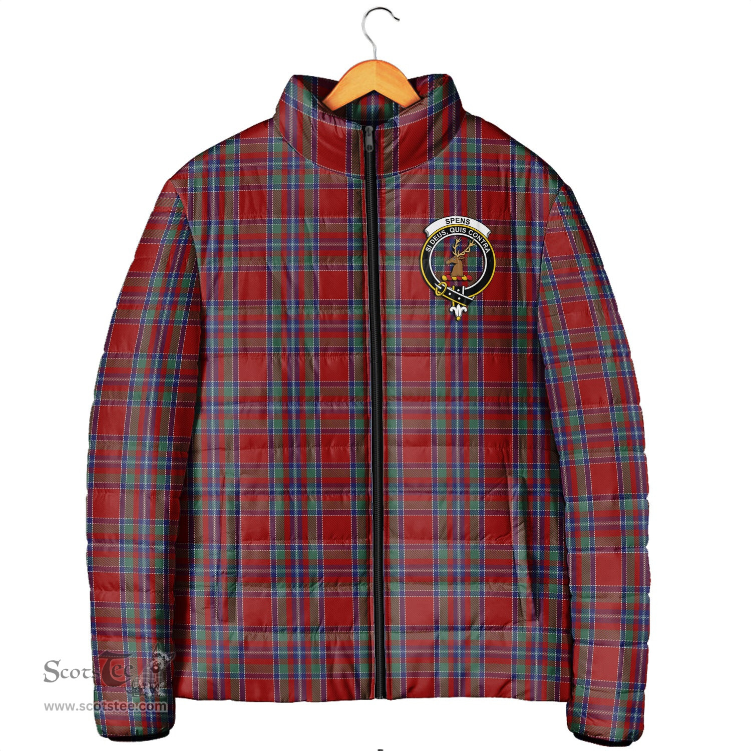 Scottish Spens Clan Crest Tartan Padded Jacket with Family Crest - Tartan Plaid Jacket ScotsTee Shop - Tartan Plaid - scotstee.com
