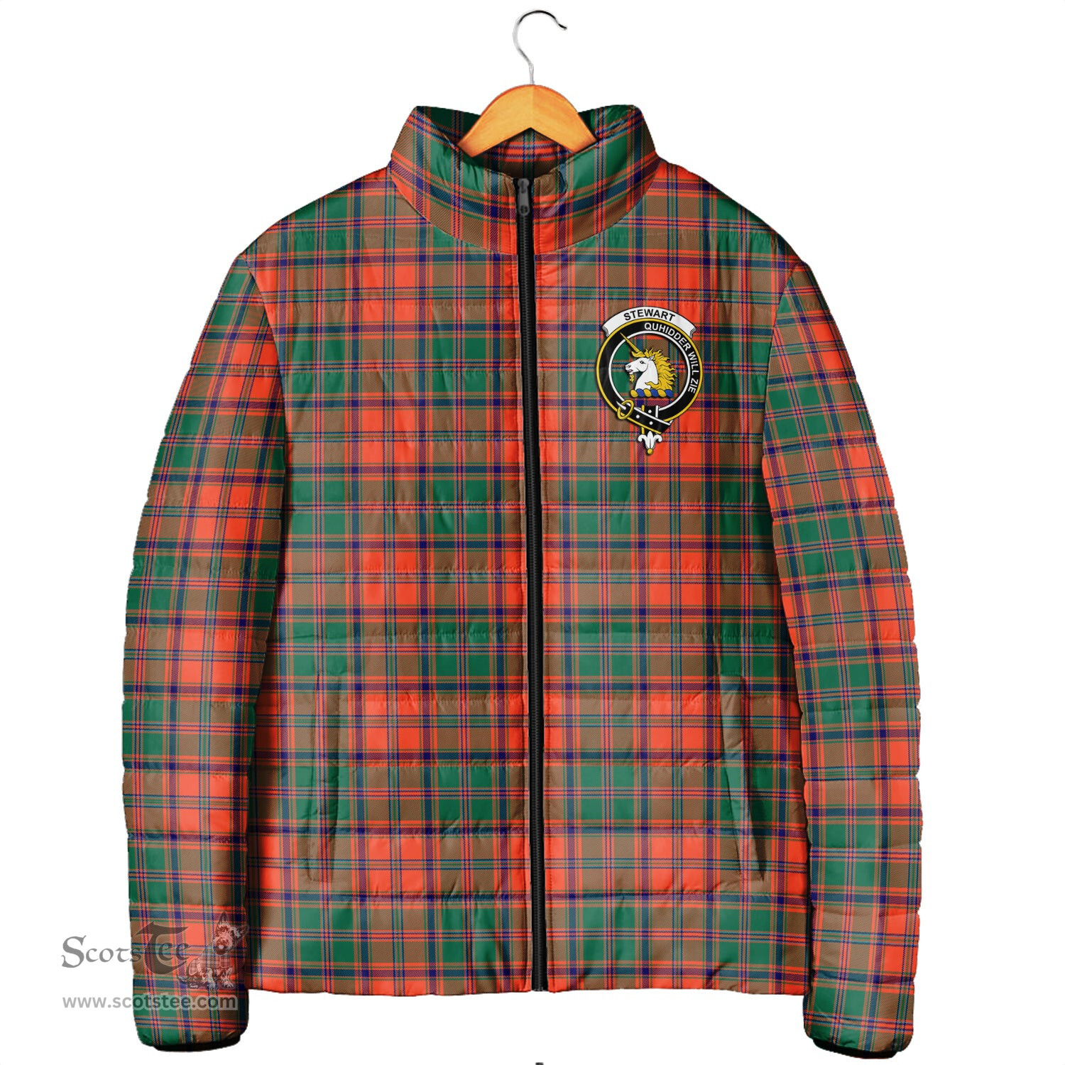 Scottish Stewart of Appin Ancient Clan Crest Tartan Padded Jacket with Family Crest - Tartan Plaid Jacket ScotsTee Shop - Tartan Plaid - scotstee.com