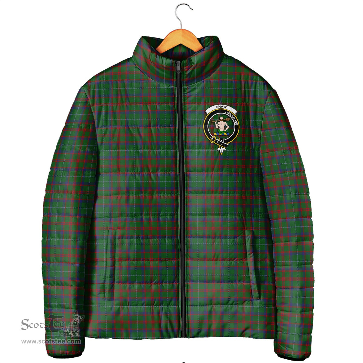 Scottish Shaw of Tordarroch Green Hunting Clan Crest Tartan Padded Jacket with Family Crest - Tartan Plaid Jacket ScotsTee Shop - Tartan Plaid - scotstee.com