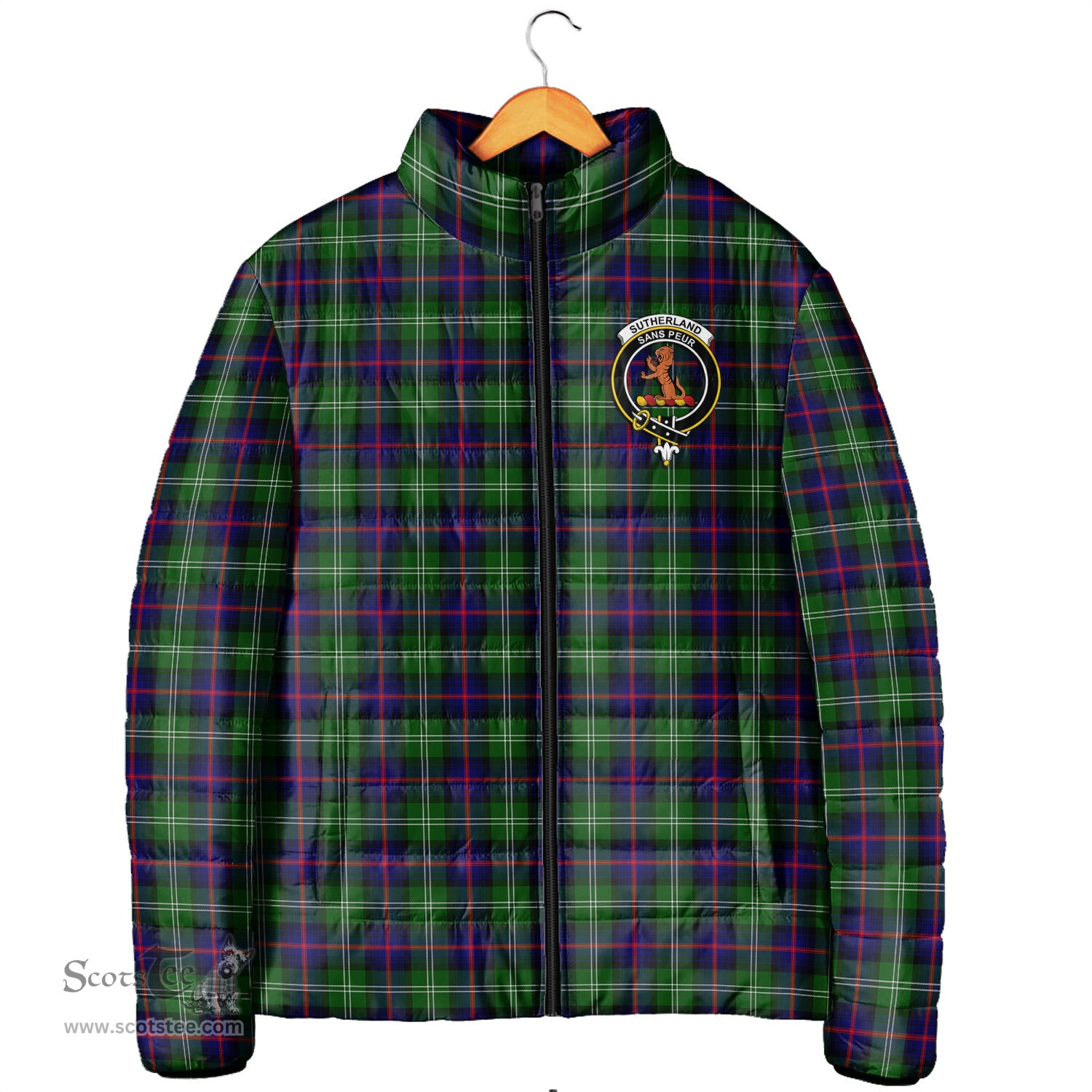 Scottish Sutherland Modern Clan Crest Tartan Padded Jacket with Family Crest - Tartan Plaid Jacket ScotsTee Shop - Tartan Plaid - scotstee.com