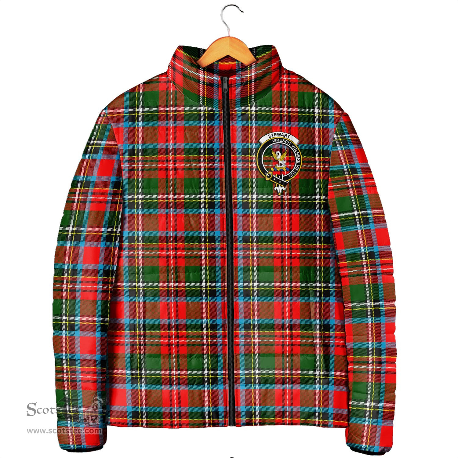 Scottish Stewart Royal Clan Crest Tartan Padded Jacket with Family Crest - Tartan Plaid Jacket ScotsTee Shop - Tartan Plaid - scotstee.com