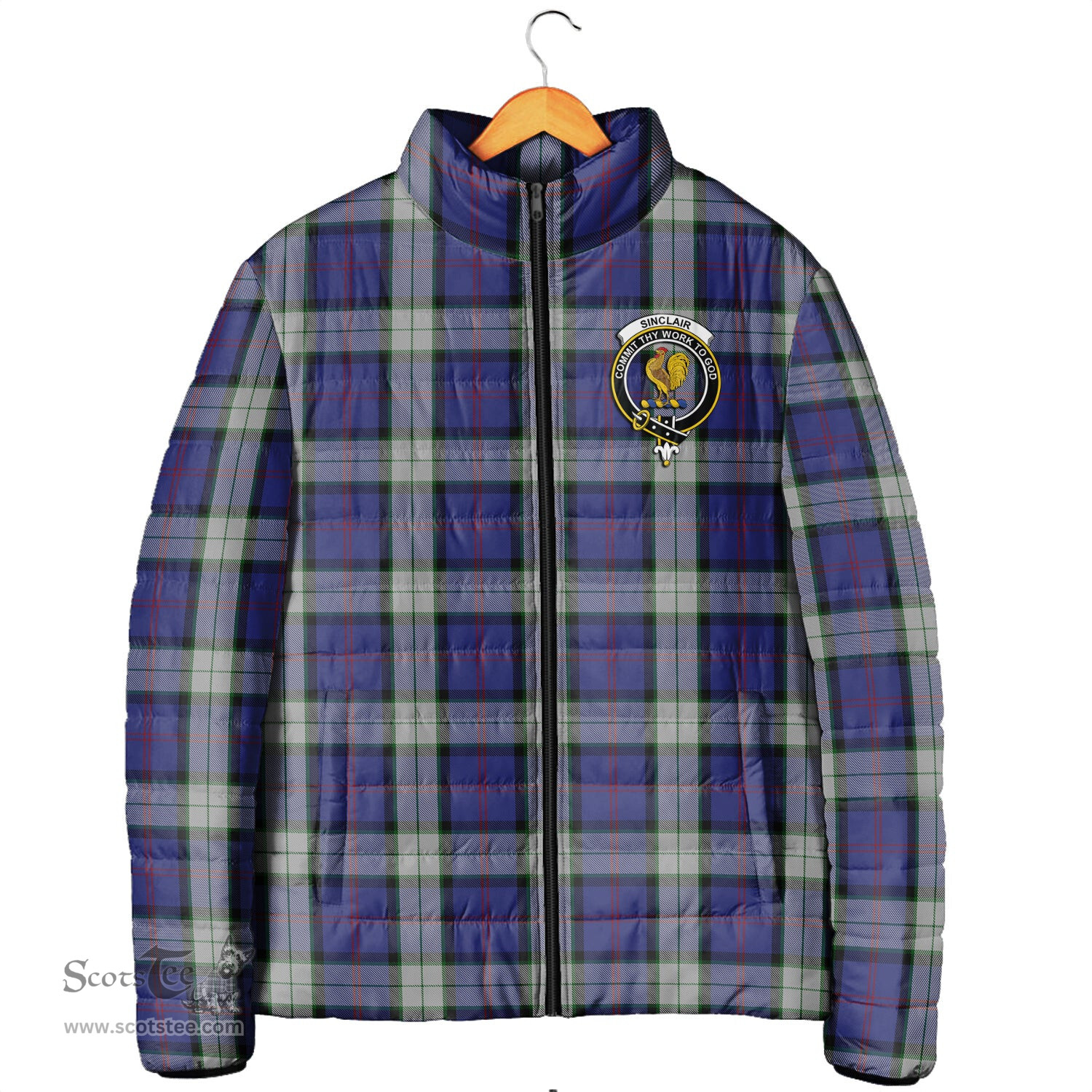 Scottish Sinclair Dress Clan Crest Tartan Padded Jacket with Family Crest - Tartan Plaid Jacket ScotsTee Shop - Tartan Plaid - scotstee.com