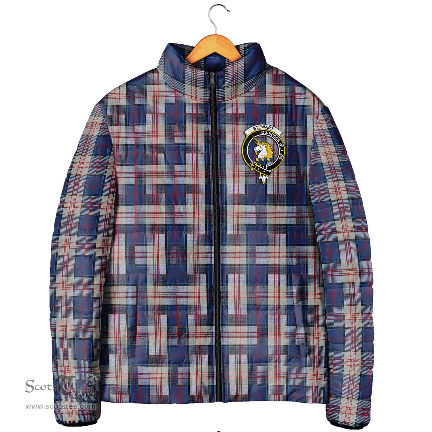 Scottish Stewart of Appin Hunting Dress Clan Crest Tartan Padded Jacket with Family Crest - Tartan Plaid Jacket ScotsTee Shop - Tartan Plaid - scotstee.com