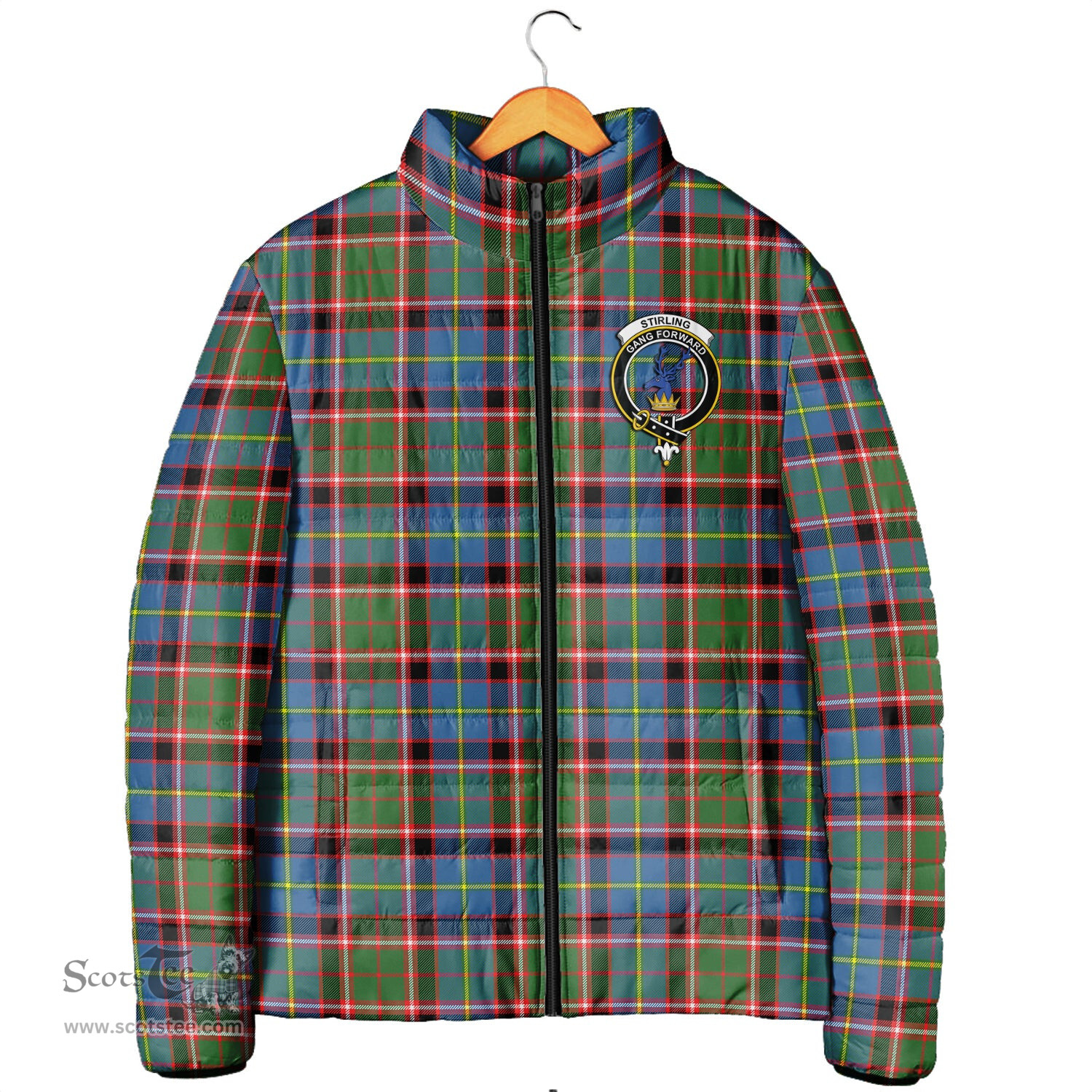 Scottish Stirling Bannockburn Clan Crest Tartan Padded Jacket with Family Crest - Tartan Plaid Jacket ScotsTee Shop - Tartan Plaid - scotstee.com