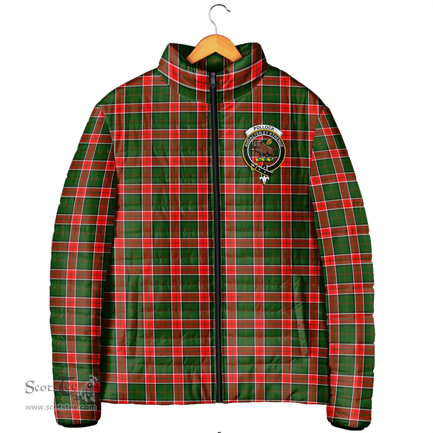 Scottish Pollock Modern Clan Crest Tartan Padded Jacket with Family Crest - Tartan Plaid Jacket ScotsTee Shop - Tartan Plaid - scotstee.com