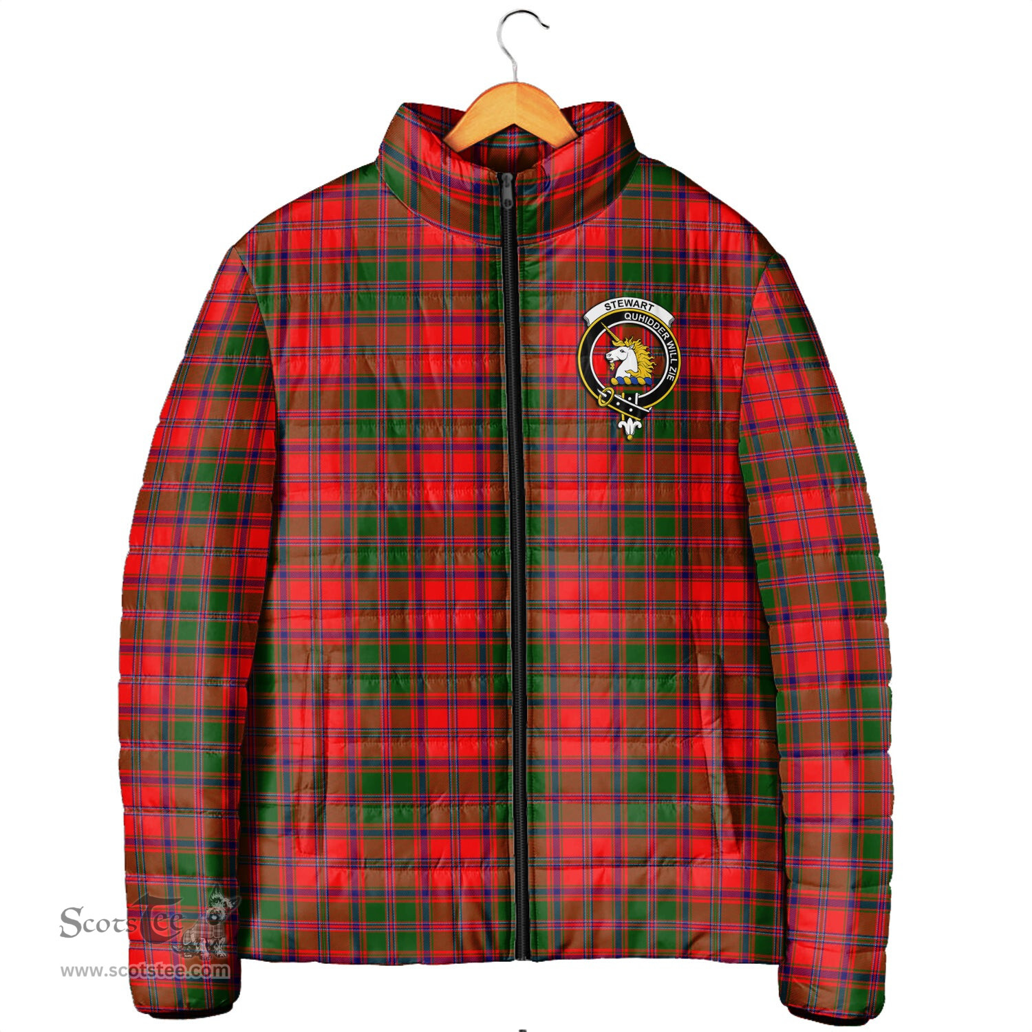 Scottish Stewart of Appin Modern Clan Crest Tartan Padded Jacket with Family Crest - Tartan Plaid Jacket ScotsTee Shop - Tartan Plaid - scotstee.com