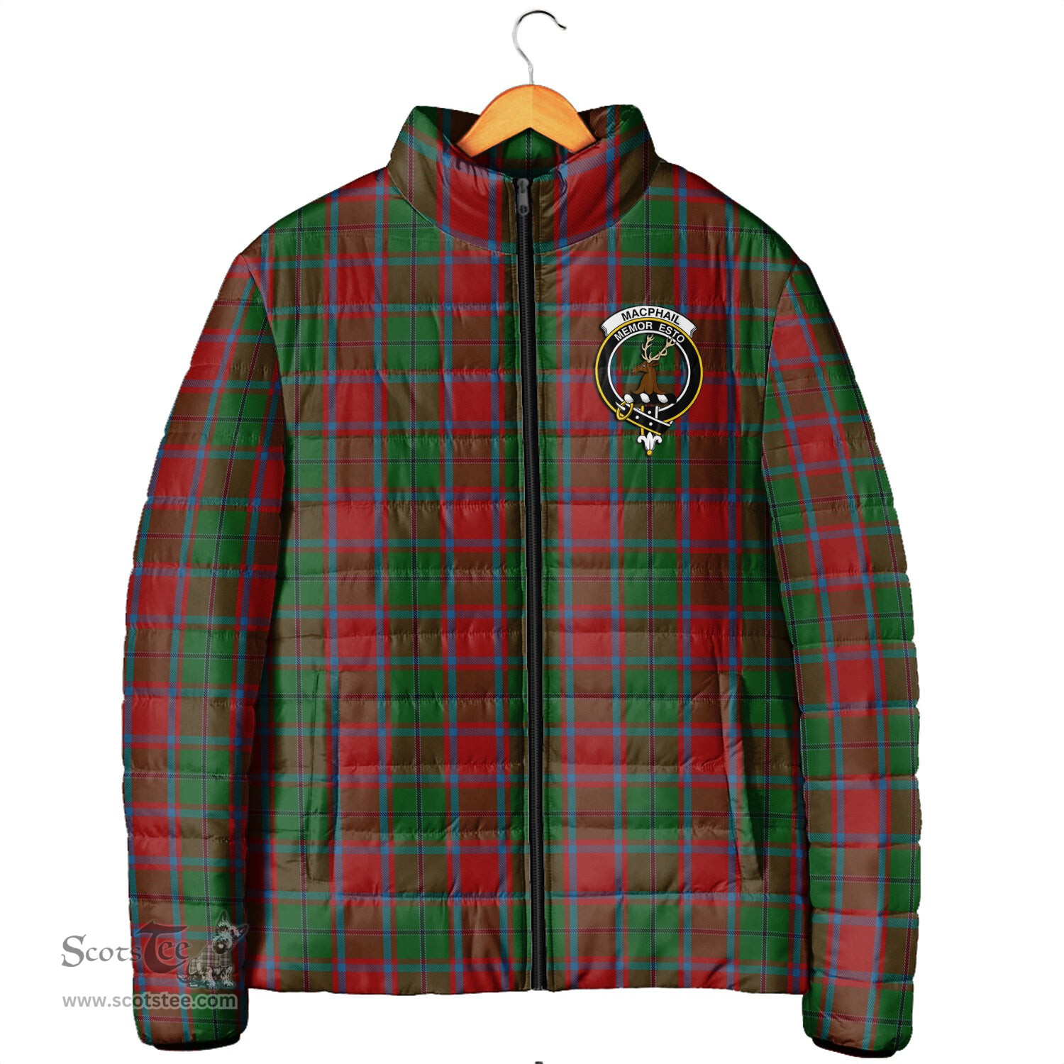 Scottish MacPhail Blue Bands Clan Crest Tartan Padded Jacket with Family Crest - Tartan Plaid Jacket ScotsTee Shop - Tartan Plaid - scotstee.com