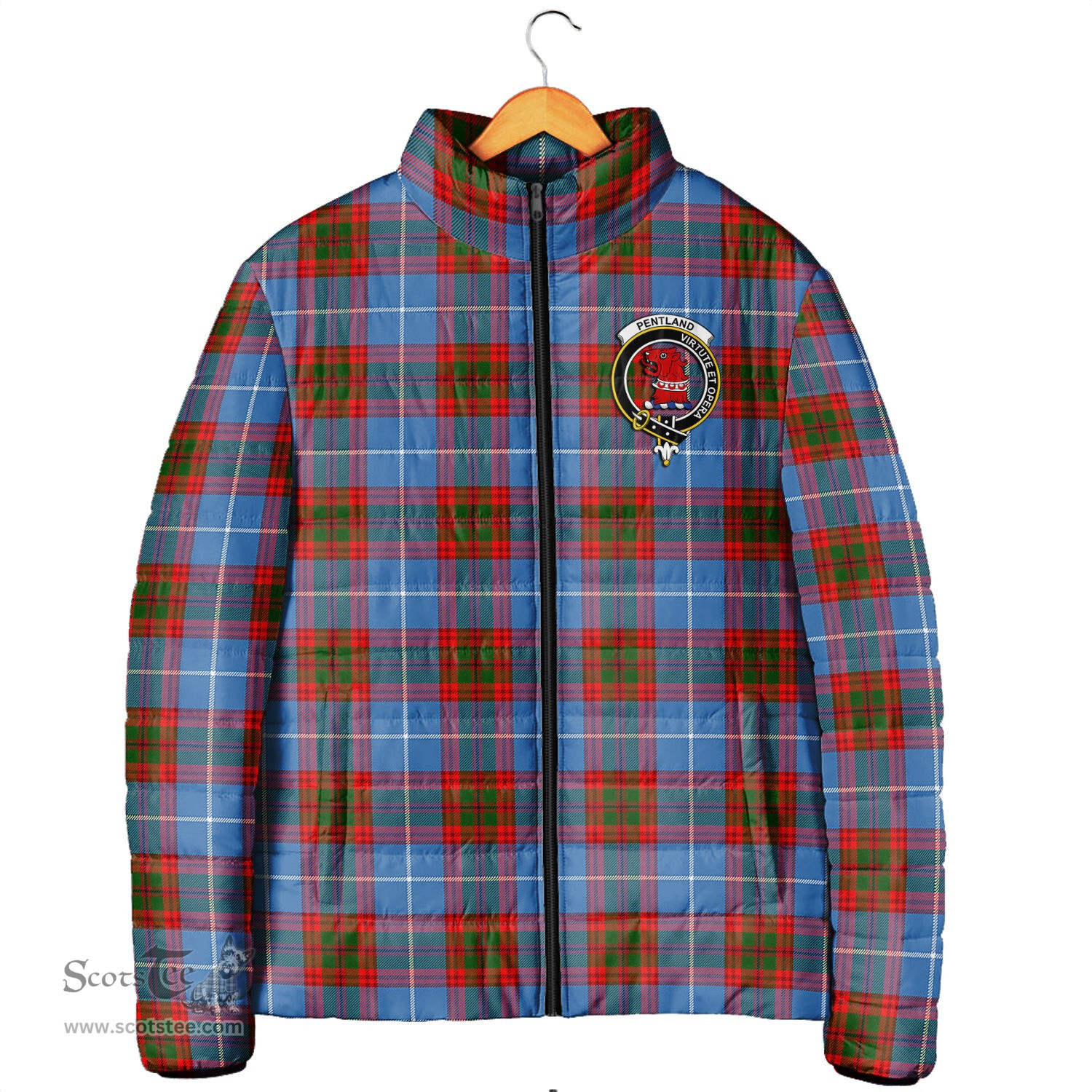 Scottish Pentland Clan Crest Tartan Padded Jacket with Family Crest - Tartan Plaid Jacket ScotsTee Shop - Tartan Plaid - scotstee.com