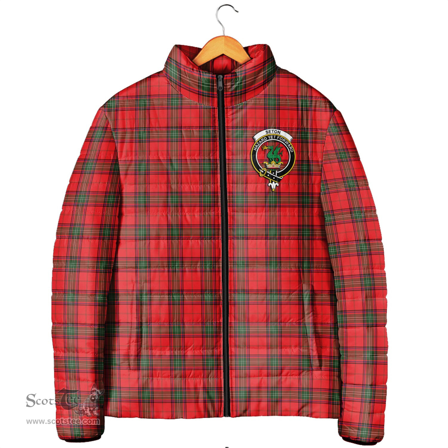 Scottish Seton Modern Clan Crest Tartan Padded Jacket with Family Crest - Tartan Plaid Jacket ScotsTee Shop - Tartan Plaid - scotstee.com