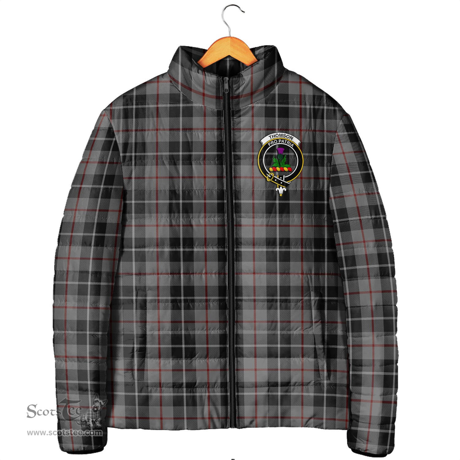 Scottish Thompson Grey Clan Crest Tartan Padded Jacket with Family Crest - Tartan Plaid Jacket ScotsTee Shop - Tartan Plaid - scotstee.com