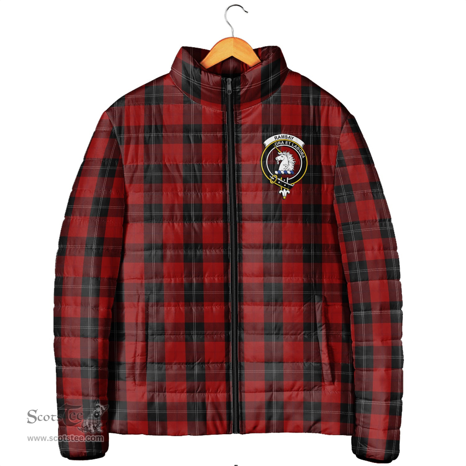 Scottish Ramsay Clan Crest Tartan Padded Jacket with Family Crest - Tartan Plaid Jacket ScotsTee Shop - Tartan Plaid - scotstee.com