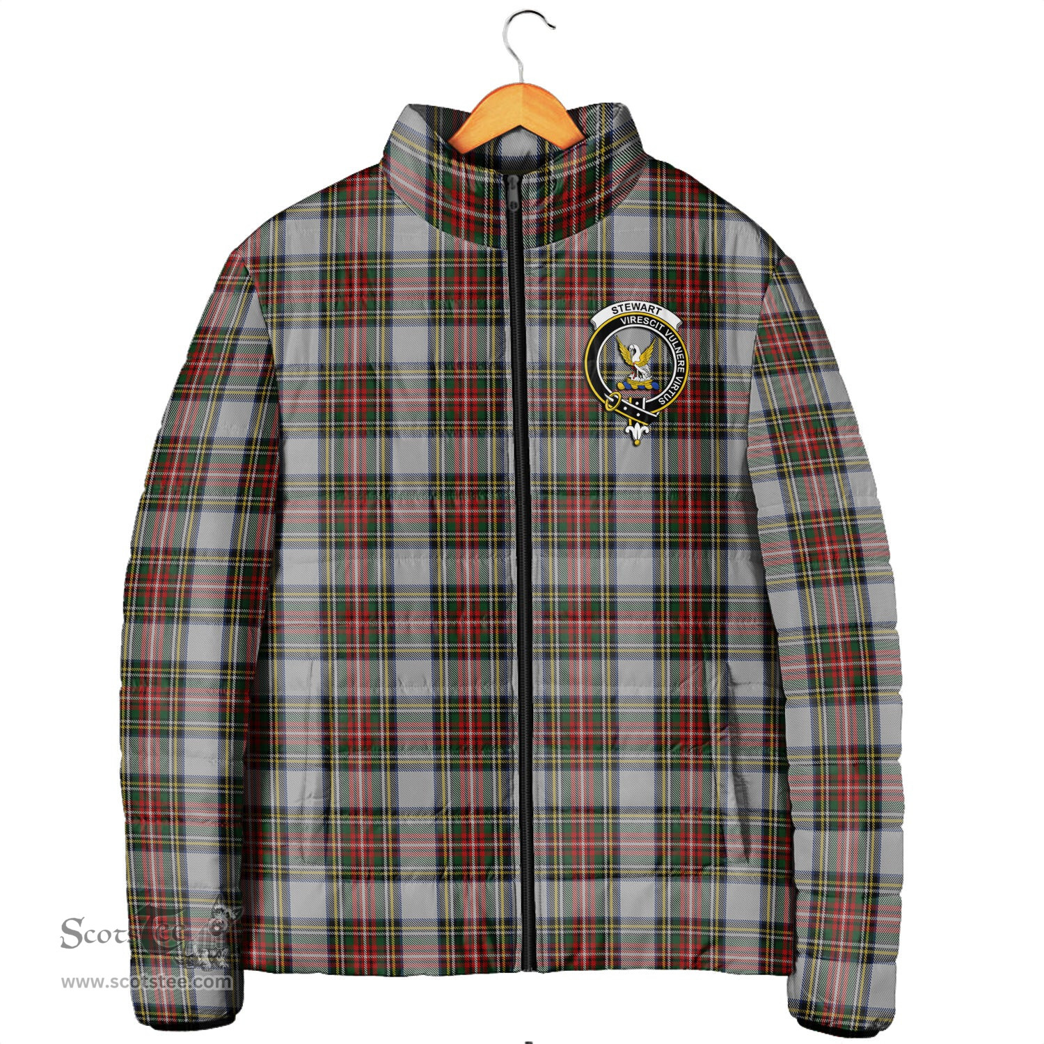 Scottish Stewart Dress Clan Crest Tartan Padded Jacket with Family Crest - Tartan Plaid Jacket ScotsTee Shop - Tartan Plaid - scotstee.com