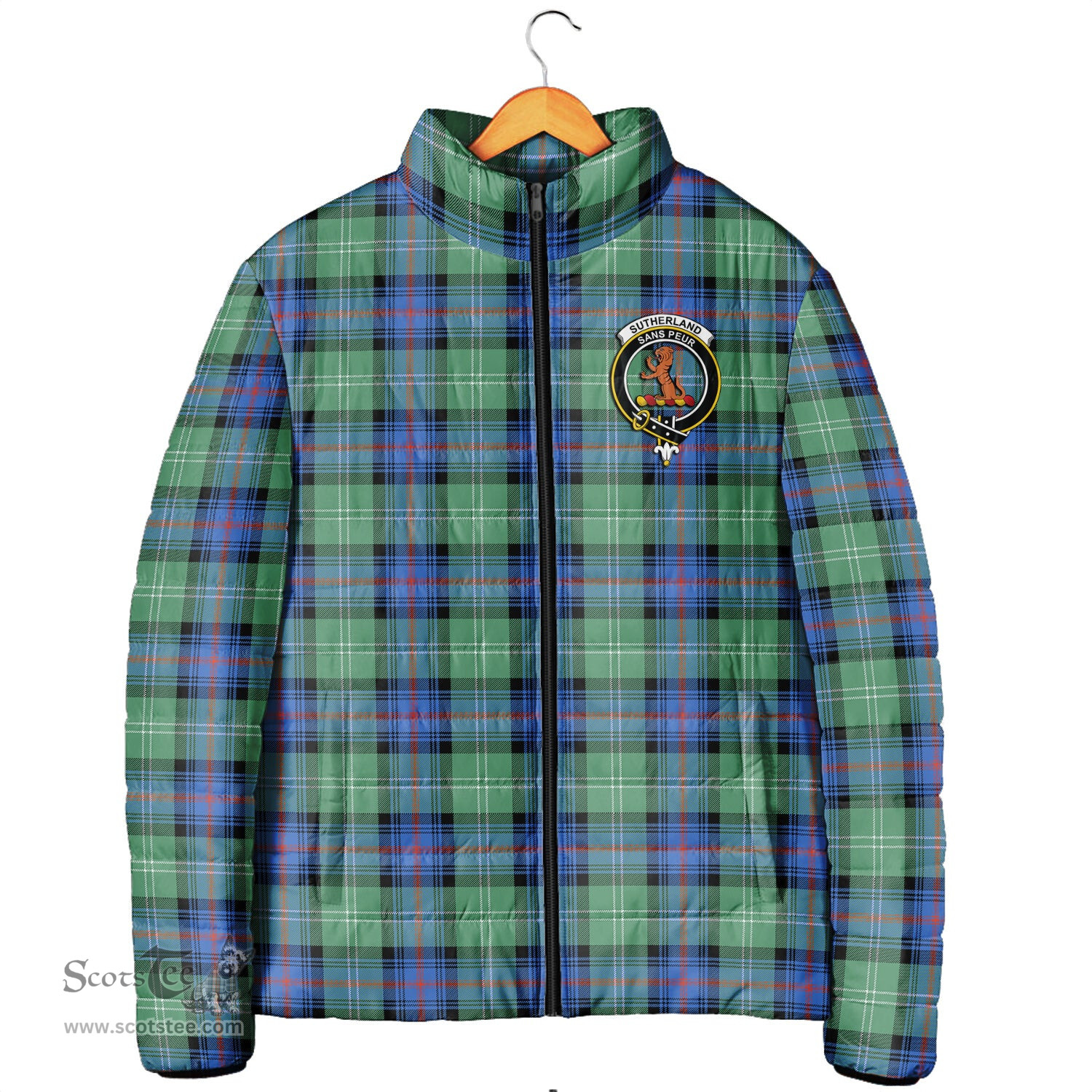 Scottish Sutherland Ancient Clan Crest Tartan Padded Jacket with Family Crest - Tartan Plaid Jacket ScotsTee Shop - Tartan Plaid - scotstee.com