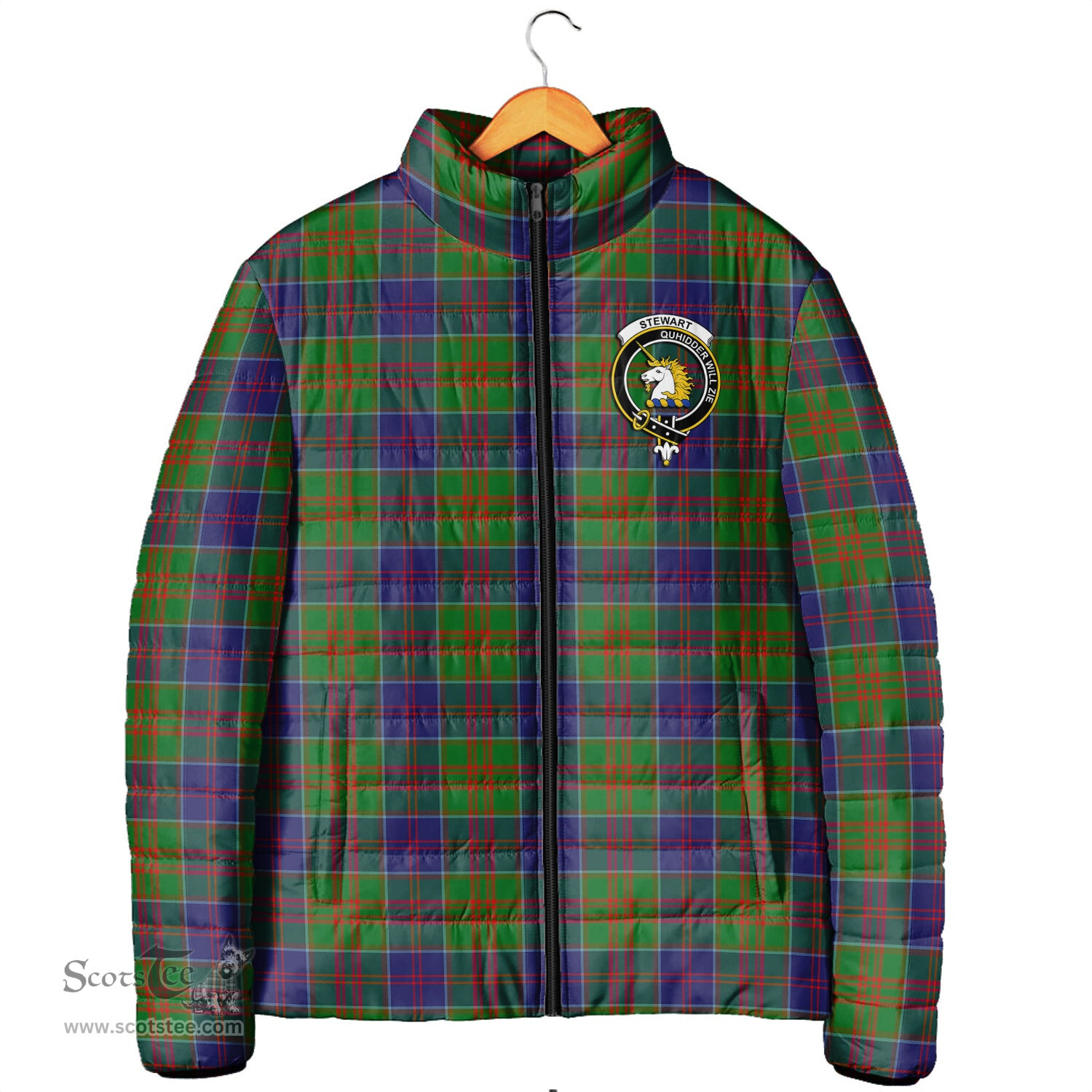 Scottish Stewart of Appin Hunting Modern Clan Crest Tartan Padded Jacket with Family Crest - Tartan Plaid Jacket ScotsTee Shop - Tartan Plaid - scotstee.com