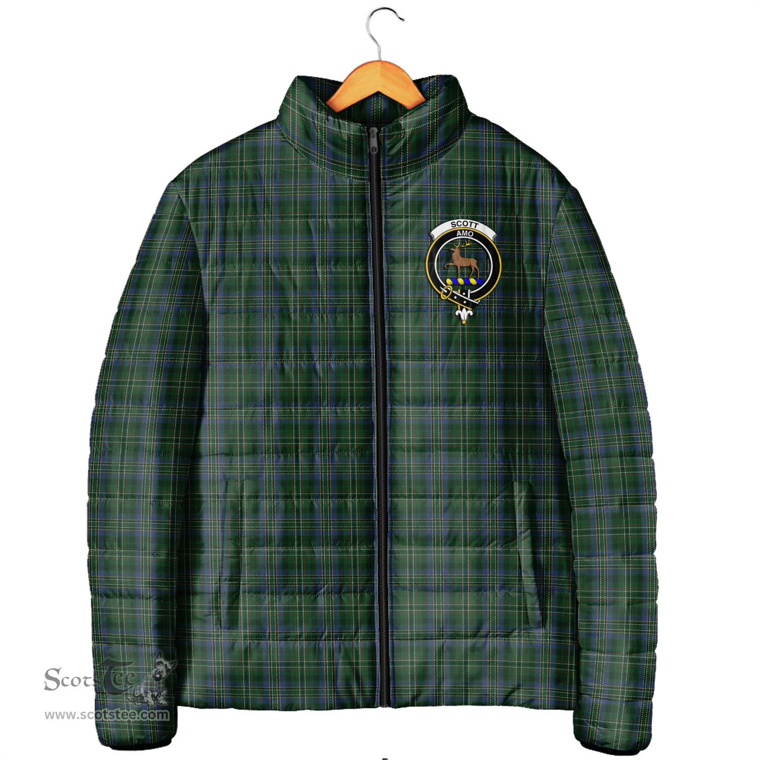 Scottish Scott Hunting Clan Crest Tartan Padded Jacket with Family Crest - Tartan Plaid Jacket ScotsTee Shop - Tartan Plaid - scotstee.com