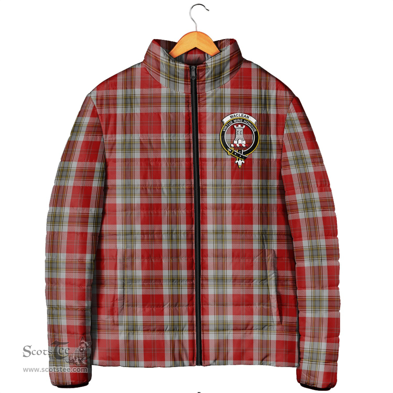 Scottish MacLean of Duart Dress Red Clan Crest Tartan Padded Jacket with Family Crest - Tartan Plaid Jacket ScotsTee Shop - Tartan Plaid - scotstee.com