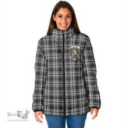 Scottish Stewart Black and White Clan Crest Tartan Padded Jacket with Family Crest - Tartan Plaid Jacket ScotsTee Shop - Tartan Plaid - scotstee.com