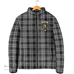 Scottish Stewart Black and White Clan Crest Tartan Padded Jacket with Family Crest - Tartan Plaid Jacket ScotsTee Shop - Tartan Plaid - scotstee.com