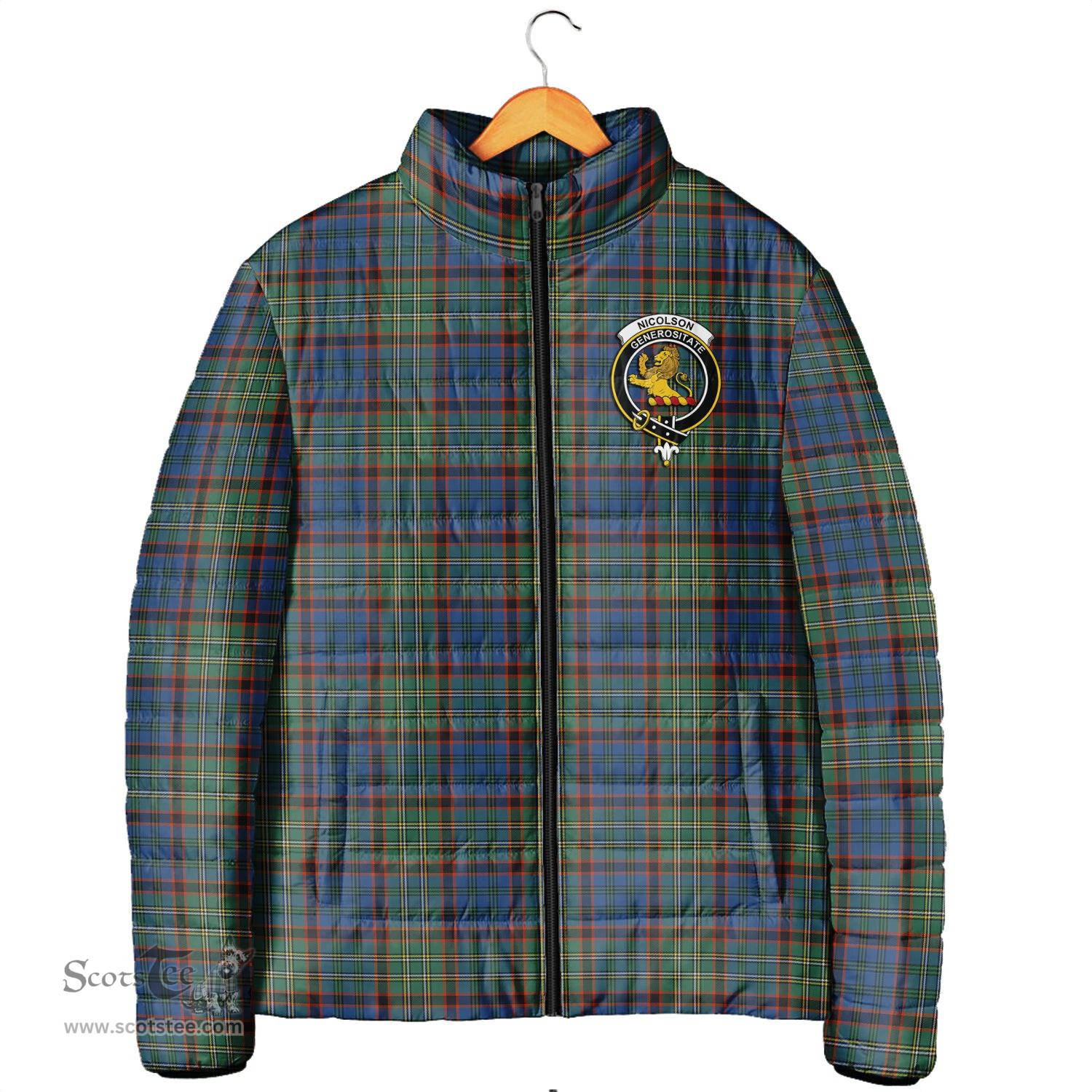 Scottish Nicolson Hunting Ancient Clan Crest Tartan Padded Jacket with Family Crest - Tartan Plaid Jacket ScotsTee Shop - Tartan Plaid - scotstee.com