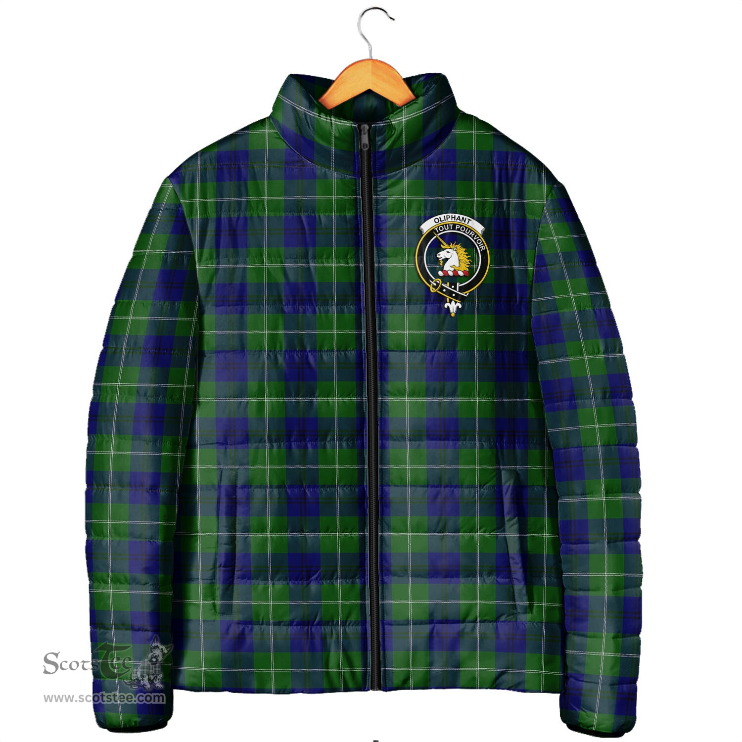 Scottish Oliphant Modern Clan Crest Tartan Padded Jacket with Family Crest - Tartan Plaid Jacket ScotsTee Shop - Tartan Plaid - scotstee.com