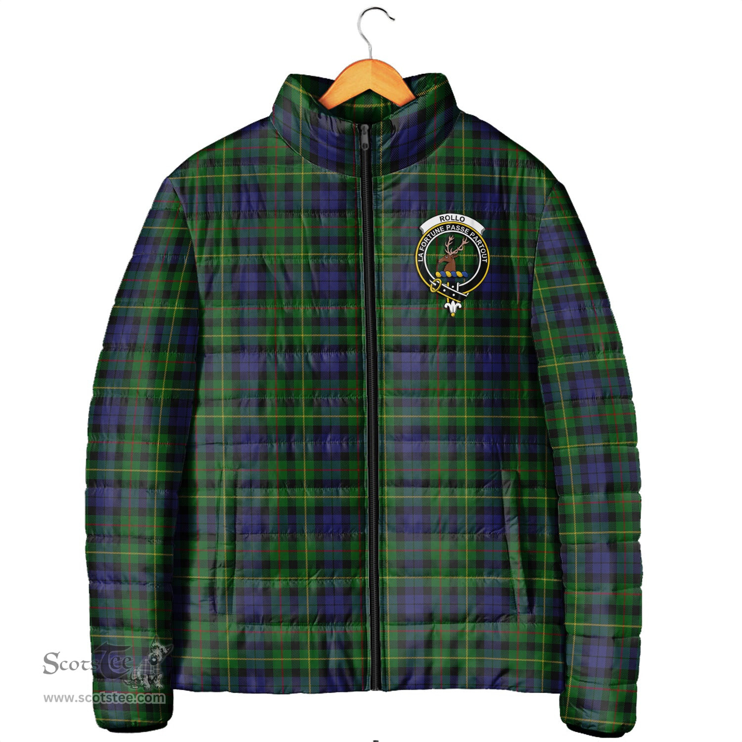 Scottish Rollo Clan Crest Tartan Padded Jacket with Family Crest - Tartan Plaid Jacket ScotsTee Shop - Tartan Plaid - scotstee.com