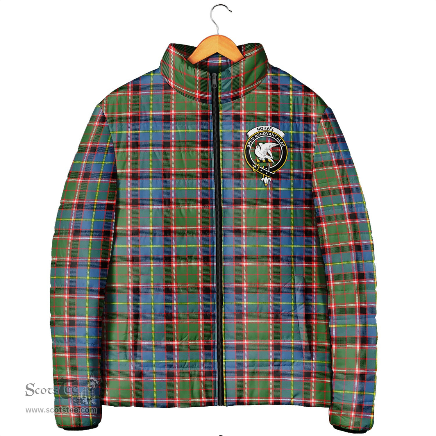 Scottish Norvel Clan Crest Tartan Padded Jacket with Family Crest - Tartan Plaid Jacket ScotsTee Shop - Tartan Plaid - scotstee.com