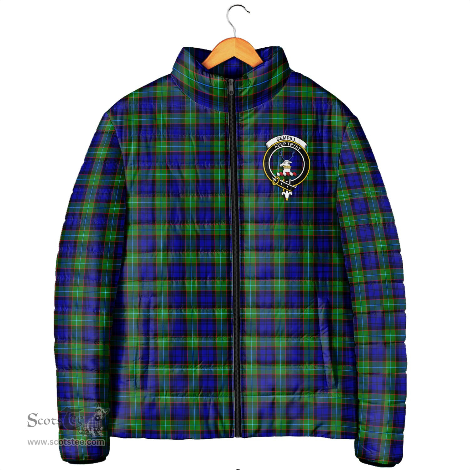 Scottish Sempill Modern Clan Crest Tartan Padded Jacket with Family Crest - Tartan Plaid Jacket ScotsTee Shop - Tartan Plaid - scotstee.com