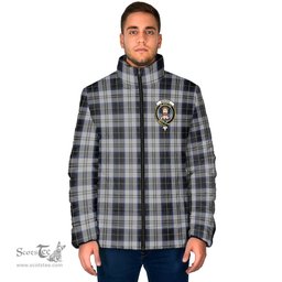 Scottish Menzies Black Dress Clan Crest Tartan Padded Jacket with Family Crest - Tartan Plaid Jacket ScotsTee Shop - Tartan Plaid - scotstee.com