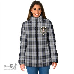 Scottish Menzies Black Dress Clan Crest Tartan Padded Jacket with Family Crest - Tartan Plaid Jacket ScotsTee Shop - Tartan Plaid - scotstee.com