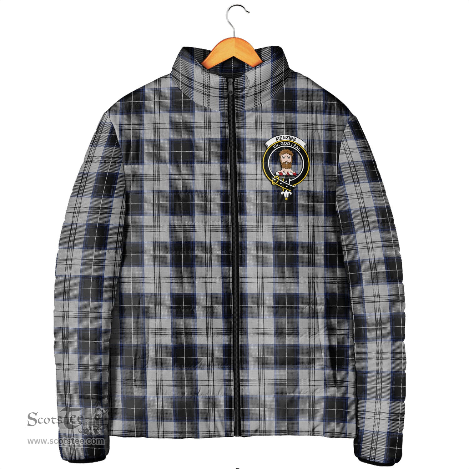 Scottish Menzies Black Dress Clan Crest Tartan Padded Jacket with Family Crest - Tartan Plaid Jacket ScotsTee Shop - Tartan Plaid - scotstee.com