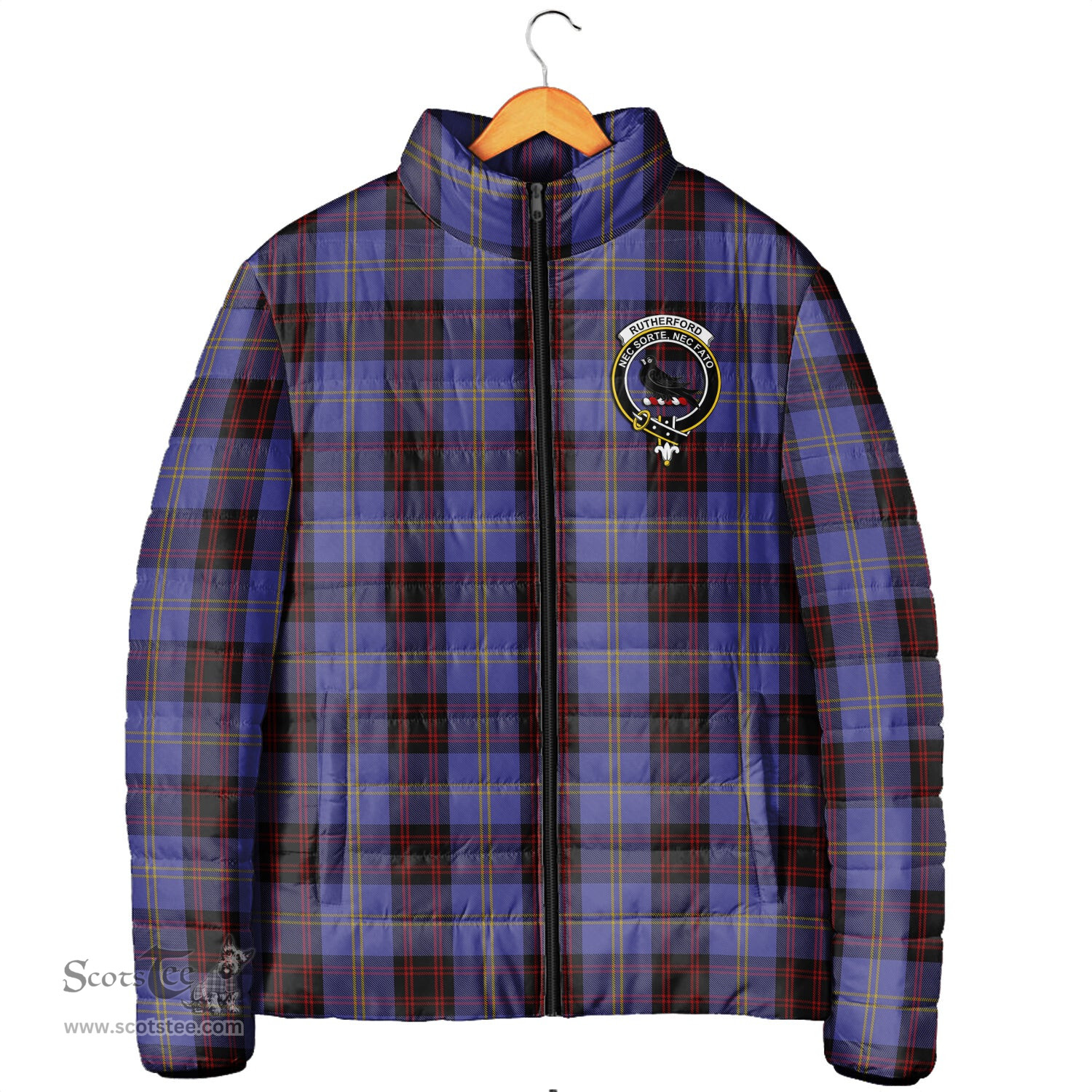 Scottish Rutherford Clan Crest Tartan Padded Jacket with Family Crest - Tartan Plaid Jacket ScotsTee Shop - Tartan Plaid - scotstee.com
