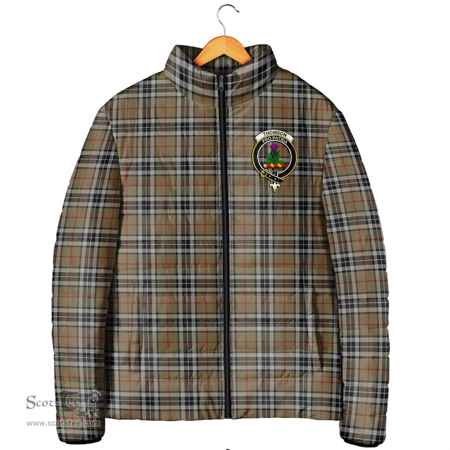 Scottish Thomson Camel Clan Crest Tartan Padded Jacket with Family Crest - Tartan Plaid Jacket ScotsTee Shop - Tartan Plaid - scotstee.com