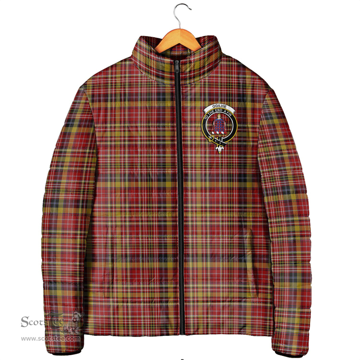 Scottish Ogilvie (Ogilvy) of Strathallan Clan Crest Tartan Padded Jacket with Family Crest - Tartan Plaid Jacket ScotsTee Shop - Tartan Plaid - scotstee.com