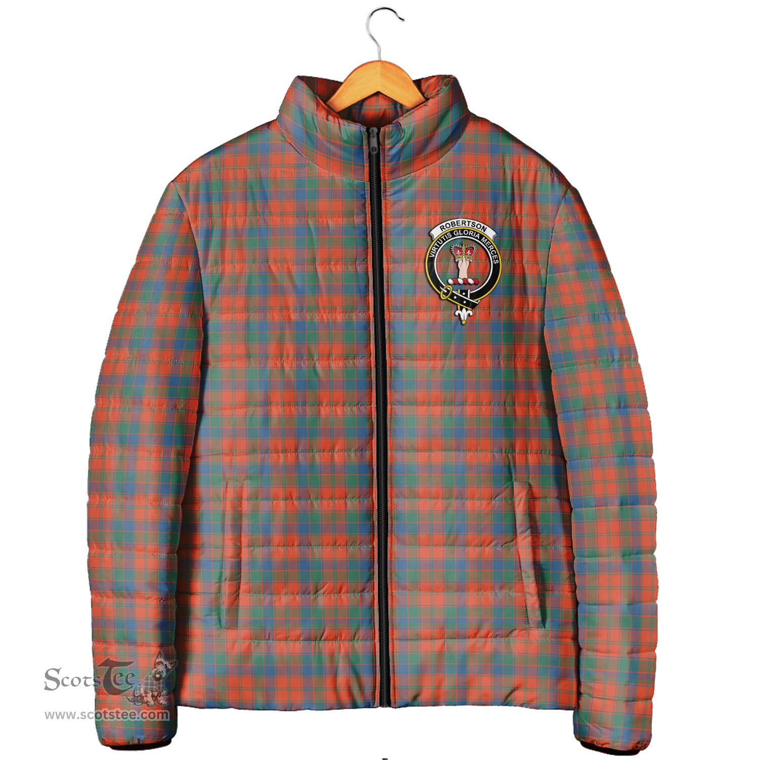 Scottish Robertson Ancient Clan Crest Tartan Padded Jacket with Family Crest - Tartan Plaid Jacket ScotsTee Shop - Tartan Plaid - scotstee.com