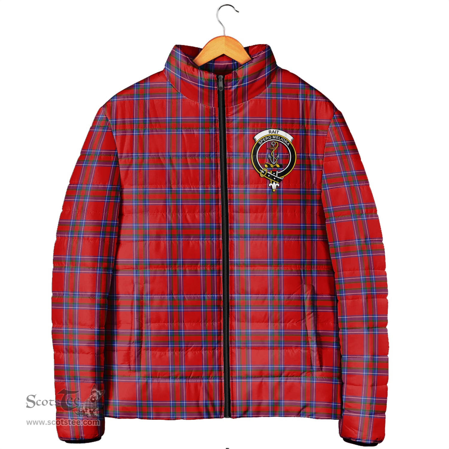 Scottish Rait Clan Crest Tartan Padded Jacket with Family Crest - Tartan Plaid Jacket ScotsTee Shop - Tartan Plaid - scotstee.com