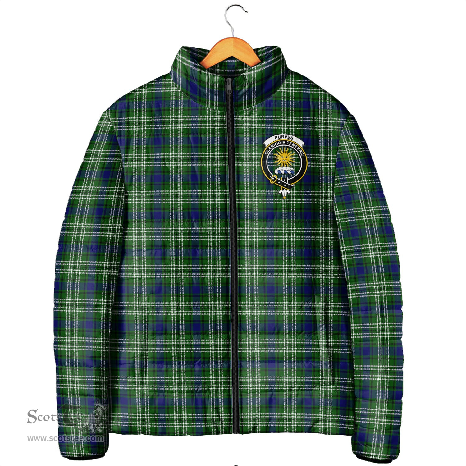 Scottish Purves Clan Crest Tartan Padded Jacket with Family Crest - Tartan Plaid Jacket ScotsTee Shop - Tartan Plaid - scotstee.com