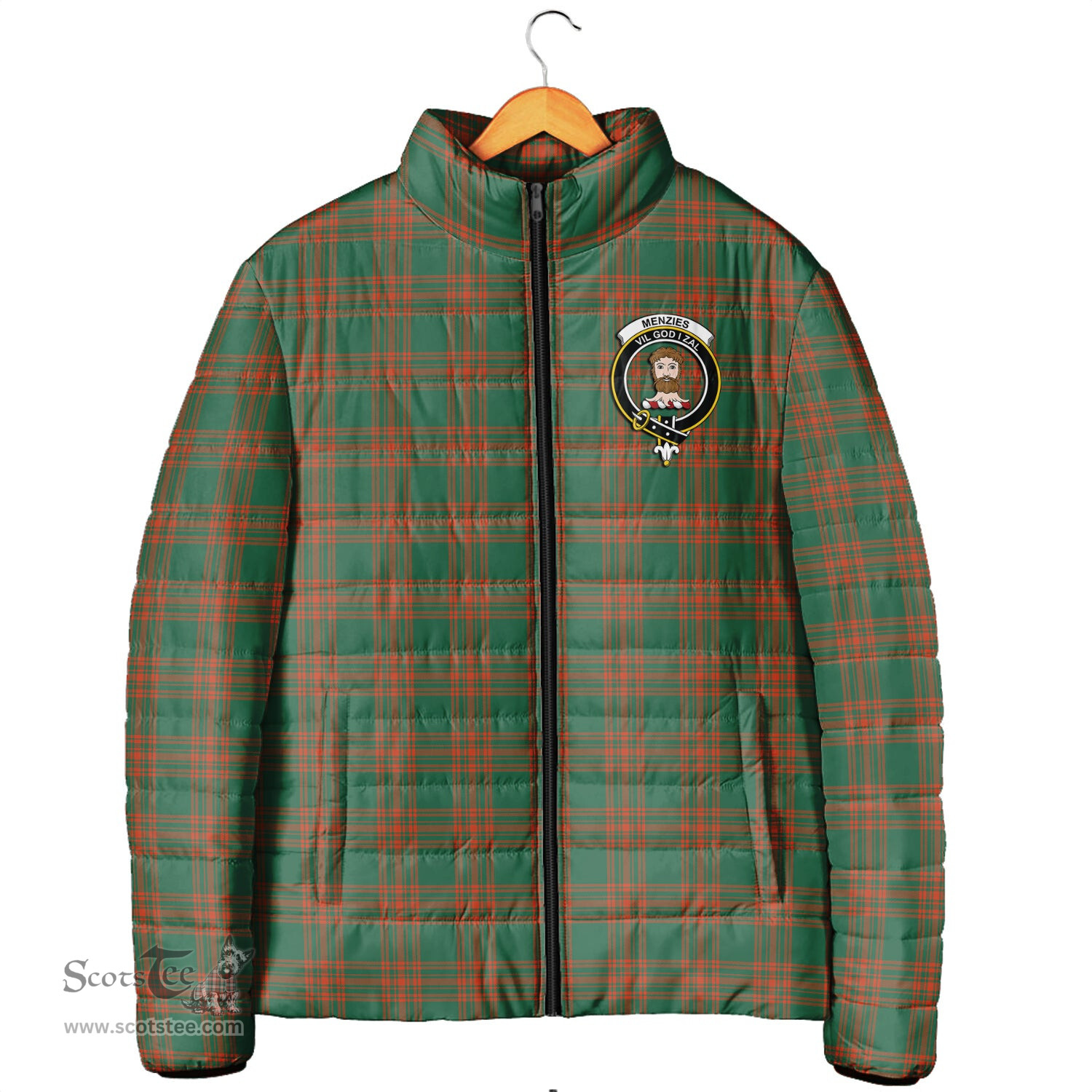 Scottish Menzies Green Ancient Clan Crest Tartan Padded Jacket with Family Crest - Tartan Plaid Jacket ScotsTee Shop - Tartan Plaid - scotstee.com