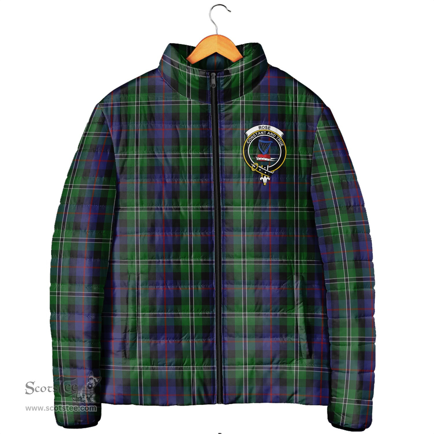 Scottish Rose Hunting Clan Crest Tartan Padded Jacket with Family Crest - Tartan Plaid Jacket ScotsTee Shop - Tartan Plaid - scotstee.com