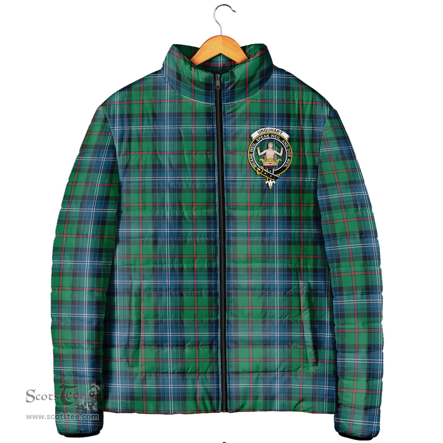 Scottish Urquhart Ancient Clan Crest Tartan Padded Jacket with Family Crest - Tartan Plaid Jacket ScotsTee Shop - Tartan Plaid - scotstee.com