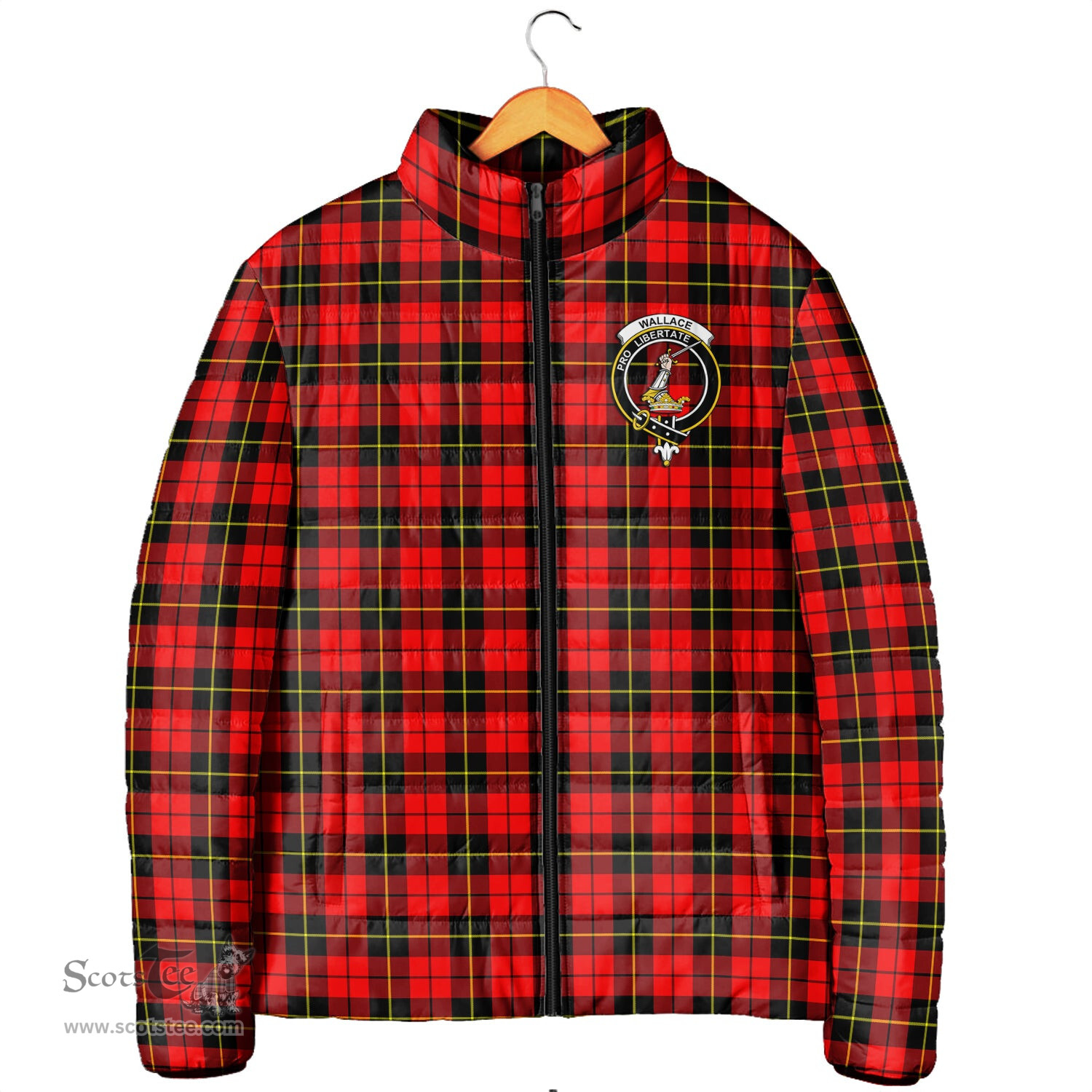 Scottish Wallace Hunting Red Clan Crest Tartan Padded Jacket with Family Crest - Tartan Plaid Jacket ScotsTee Shop - Tartan Plaid - scotstee.com