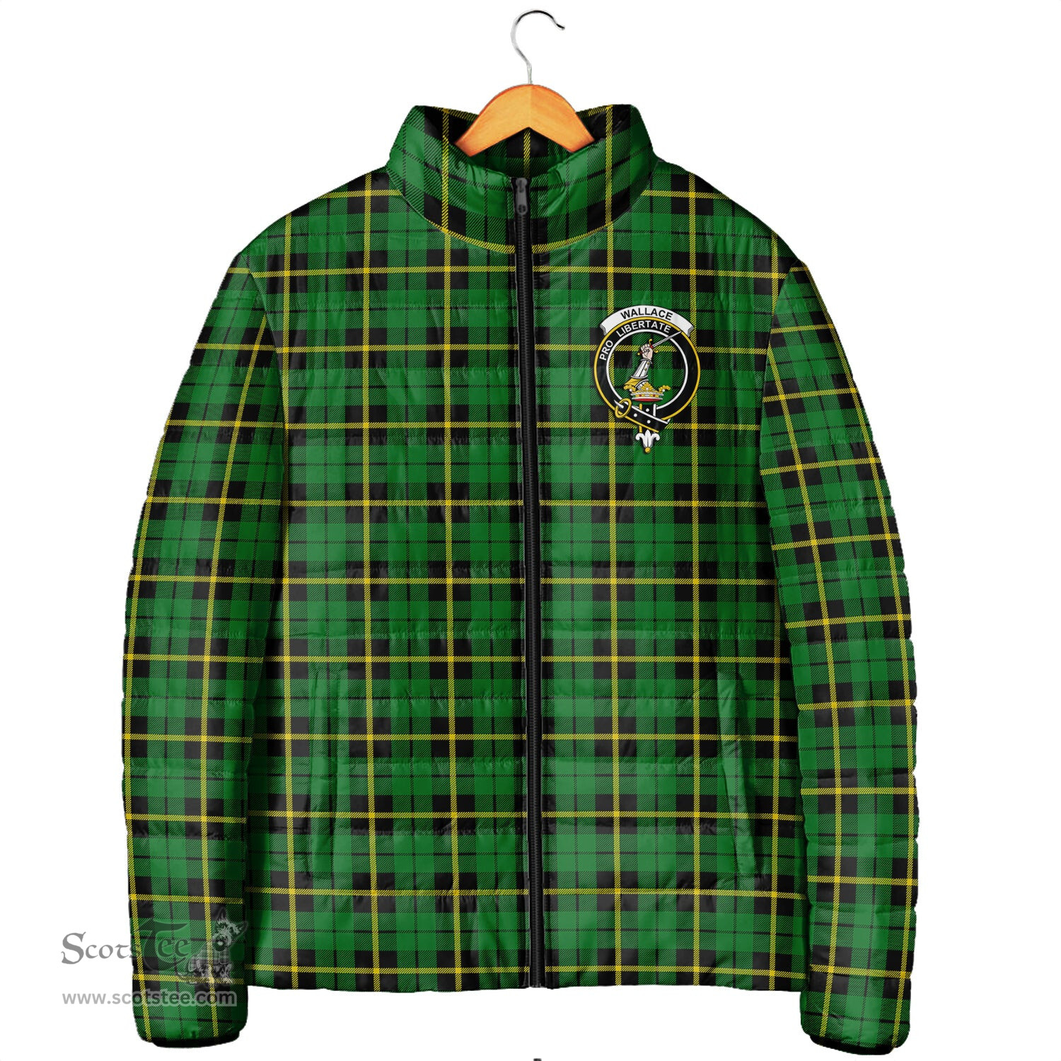 Scottish Wallace Hunting Green Clan Crest Tartan Padded Jacket with Family Crest - Tartan Plaid Jacket ScotsTee Shop - Tartan Plaid - scotstee.com