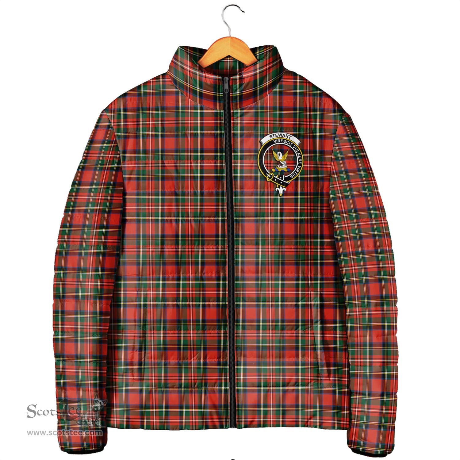Scottish Stewart Royal Modern Clan Crest Tartan Padded Jacket with Family Crest - Tartan Plaid Jacket ScotsTee Shop - Tartan Plaid - scotstee.com