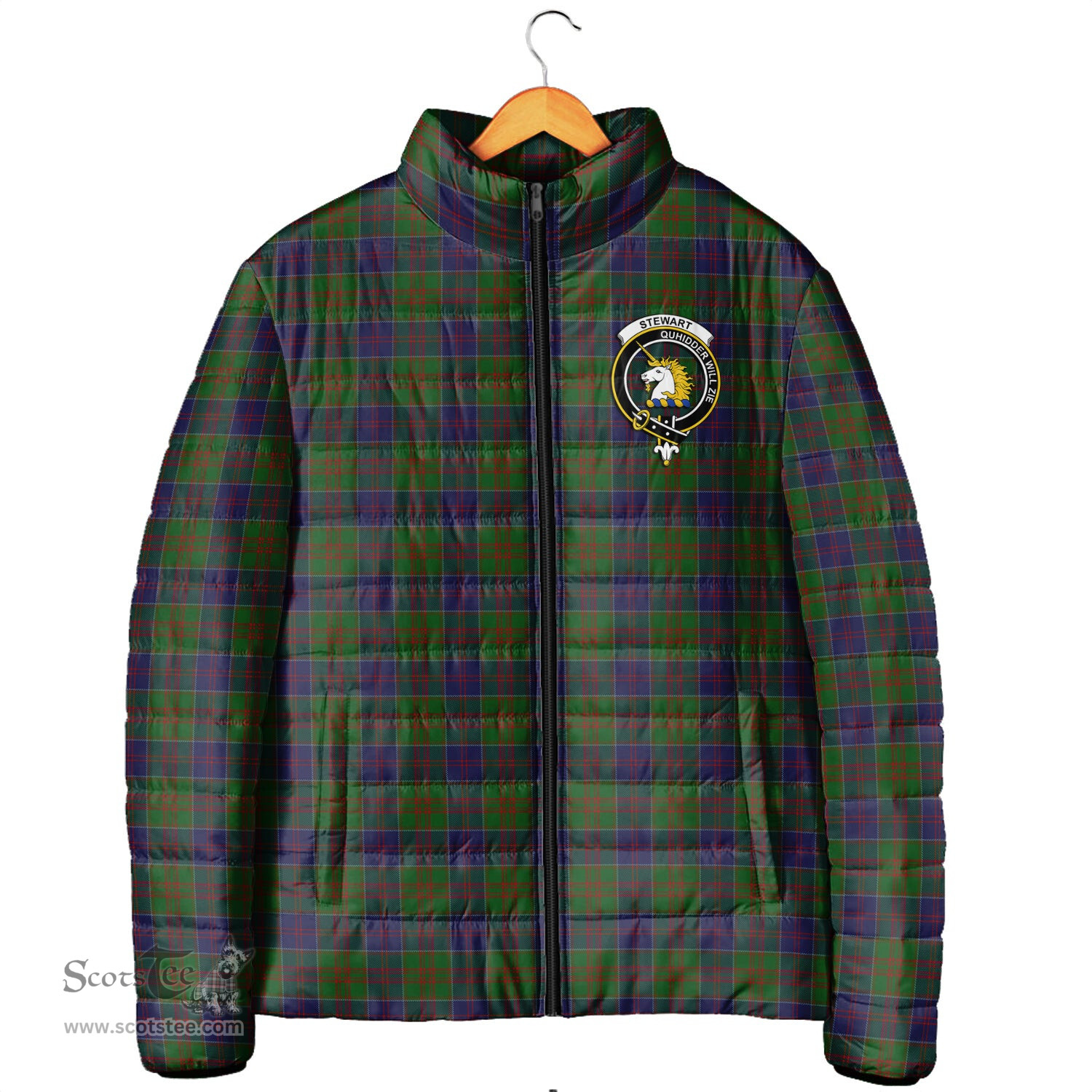 Scottish Stewart of Appin Hunting Clan Crest Tartan Padded Jacket with Family Crest - Tartan Plaid Jacket ScotsTee Shop - Tartan Plaid - scotstee.com