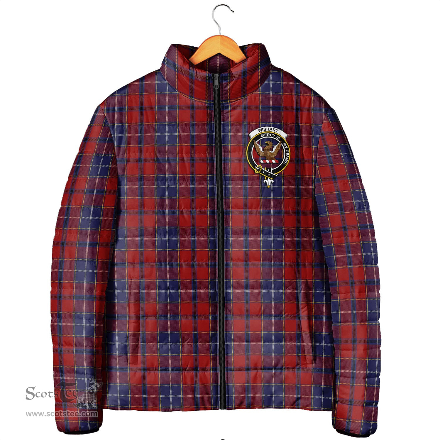 Scottish Wishart Dress Clan Crest Tartan Padded Jacket with Family Crest - Tartan Plaid Jacket ScotsTee Shop - Tartan Plaid - scotstee.com